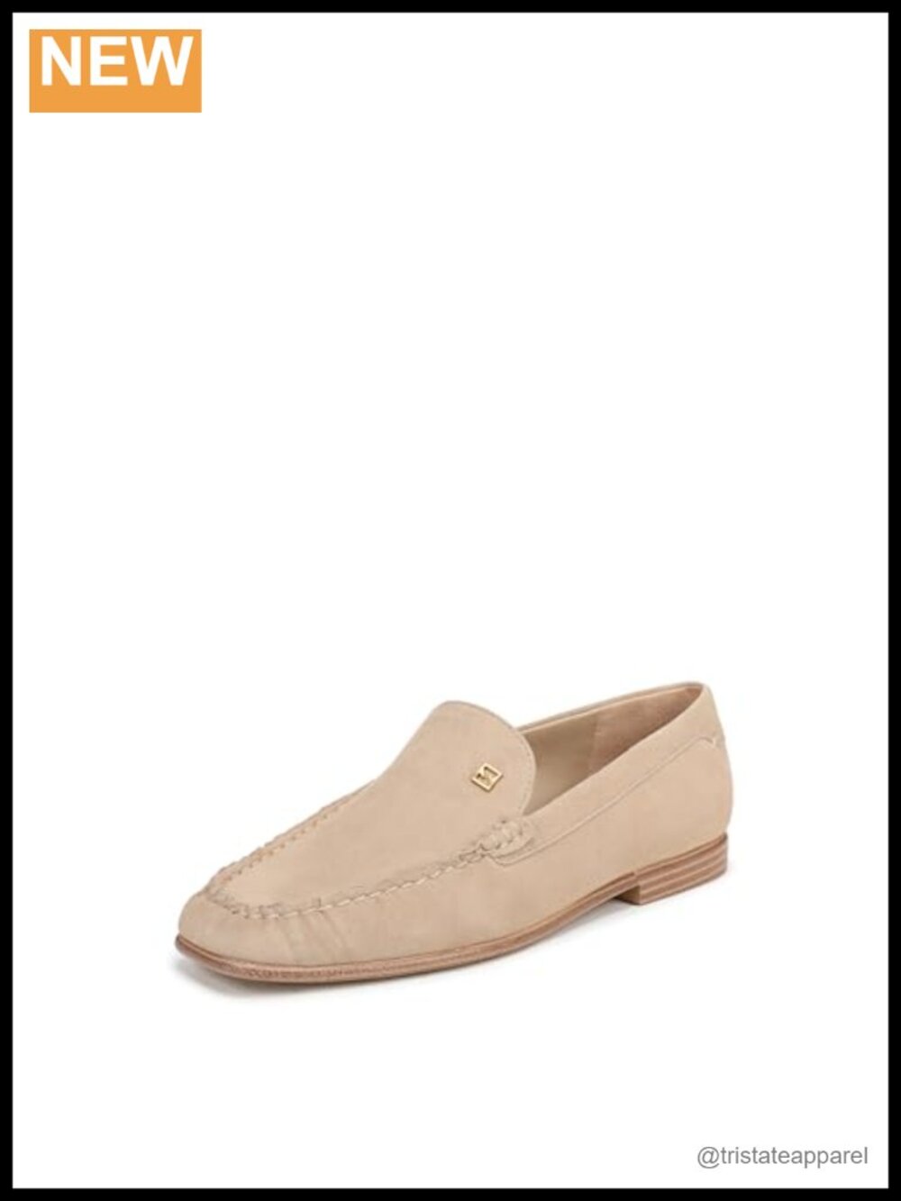 Suede Slip On Loafer Square Moc Toe Hand Stitch Block Heel Work Shoe